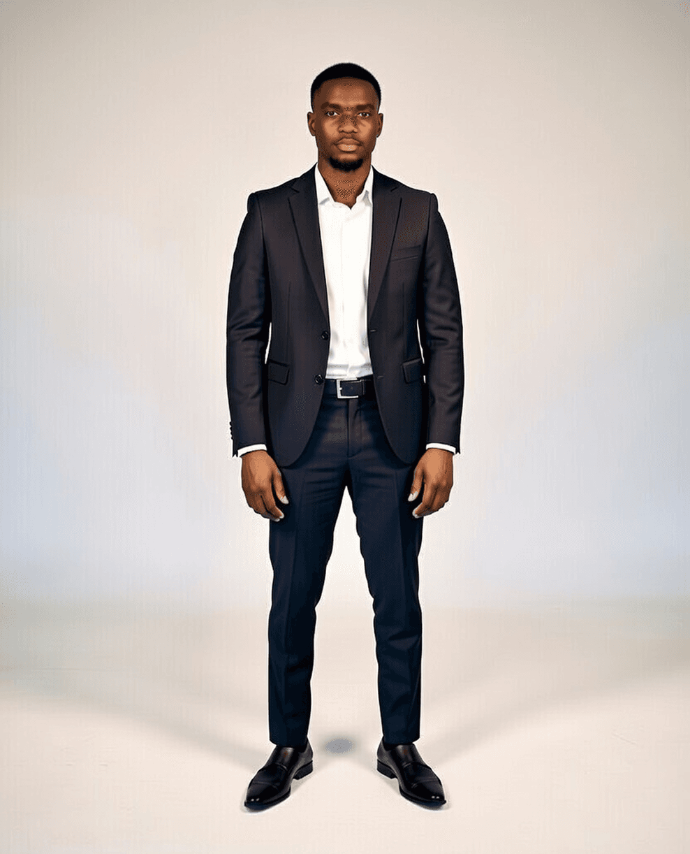 Young African man in navy suit